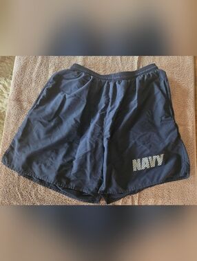 U.S. Navy Shorts Blue Mens Large Physical Fitness Uniform Nylon Reflective Short